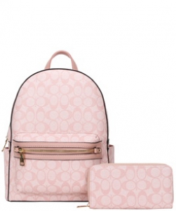 2 In 1 Oval Pattern Zipper Backpack with Wallet Set 008-8578-W PINK